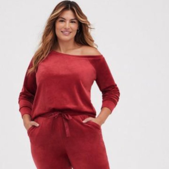 torrid Pants - Torrid Velour Set Off-Shoulder Lounge Sweatshirt and Lounge Jogger Size 3